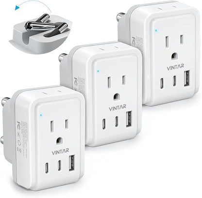 3 Pack South Africa Travel Plug Adapter, VINTAR Foldable Type M Adapter with 2 AC Outlets 3 USB Ports(2 USB C), Africa Travel Essentials for US to South Africa Namibia Nepal Malaysi