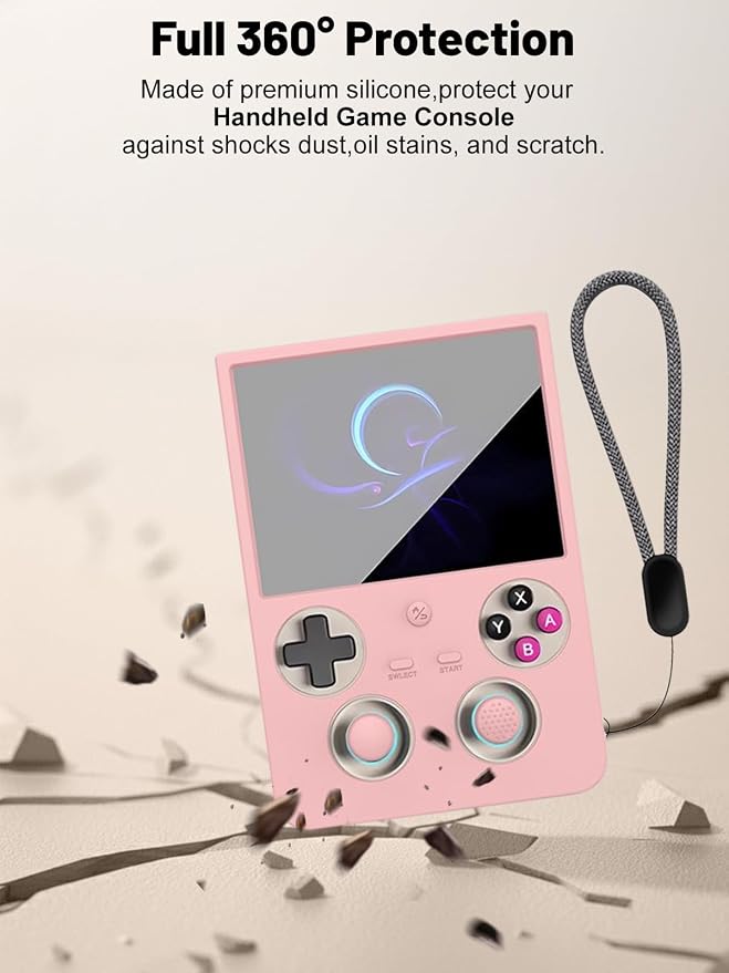 Silicone Protective Case for Anbernic RG477V Game Console, Full-Body Protective Cover with Precise Cutout, Shockproof Dustproof Protector Sleeve & Scratch-Resistant Sleeve (Pink)
