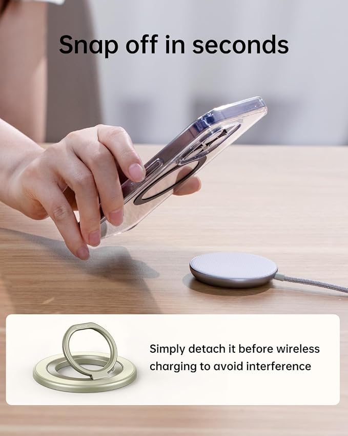 SYNCWIRE Magnetic Phone Ring Holder for MagSafe, 360° Rotation Cell Phone Grip Stand Finger Ring Kickstand Two-Sided Magnet Compatible with iPhone 17 Pro Max 16 15 14 13 12 MagSafe Accessories