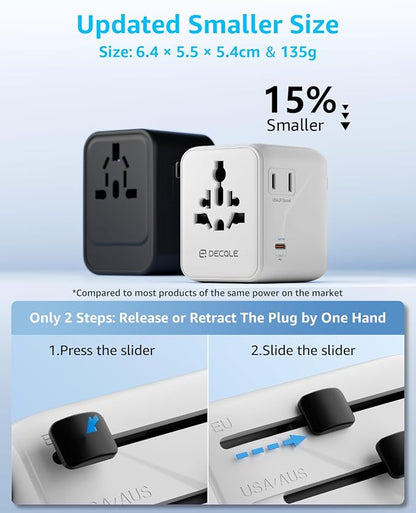 “Pro” Universal Travel Adapter 3 USB-C＆ 2 USB-A Cover 200+ Countries | GaN 35W, International Plug Adapter, All in One Portable Adapter, NOT A Voltage Converter, for USA, UK, EU, AU (White)