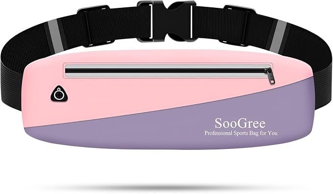 SooGree Slim Fanny Packs for Women Men,Waterproof Waist Pack with Reflective Strip Adjustable Strap,Running Belt for Sports Workout Cycling Hiking, Casual Hands-Free Wallets Phone Bag