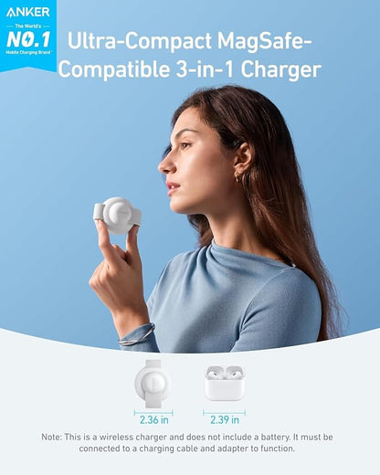 Anker MagSafe Compatible MagGo UFO 3-in-1 Charger, iPhone 17 Wireless Charging Station, 15W Qi2 Certified, Foldable Travel Charging Pad (Aurora White, with Travel Case & Adapter)