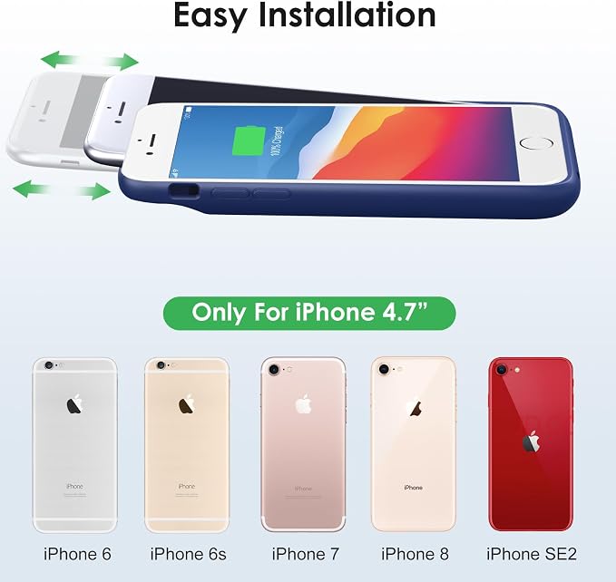 Battery Case for iPhone 8/7/6s/6/SE (2022/2020),[2025 Upgraded] 7000mAh Ultra-Slim Portable Extended Charger Cover for iPhone 8/7/6s/6/SE (2022/2020) Charging Case (4.7 Inch)-Blue