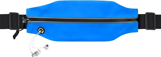 Slim Running Belt For Men and Women Waist Fanny Pack Phone Holder Pouch Bag Reflective Zipper Pocket Workout Cycling Fitness Bright Blue