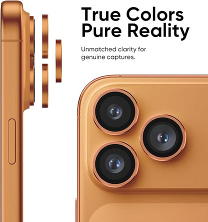 FLOLAB NanoArmour for iPhone 17 Pro Max/iPhone 17 Pro Camera Lens Protector, Anti-Reflective, Durable Tempered Glass with Aluminum Ring Ultra Clear TruColors, Easy Install - Orange
