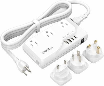 220v to 110v Voltage Converter, International Travel Adapter with 4 USB Charger (2 USB C), 3 AC Sockets and EU/UK/AU/Plug Power Adaptor for Hair Dryer Straightener/Curling Iron