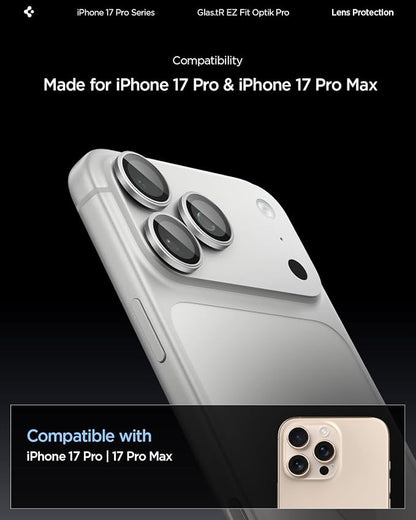 Spigen Camera Lens Screen Protector [GlasTR EZ Fit Optik Pro] Designed for iPhone 17 Pro Max | iPhone 17 Pro [Case Friendly] - Silver [2 Pack]