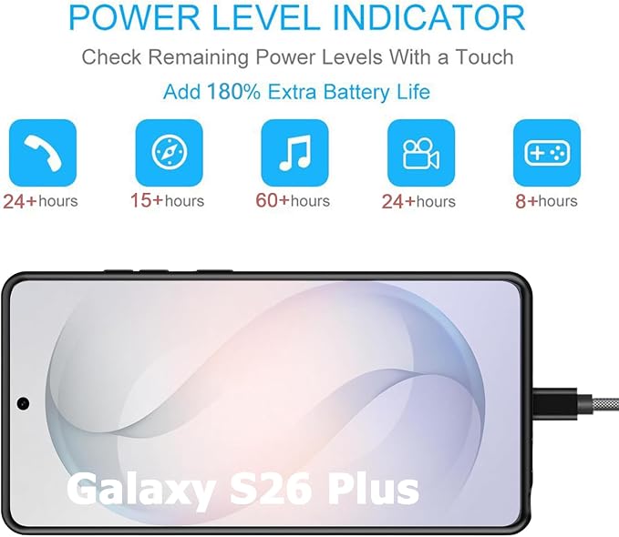 Battery Case for Galaxy S26 Plus , Upgraded 12000mAh Portable Protective Wireless Charging Case Compatible with Galaxy S26 Plus 5G (6.7 inch) Rechargeable Extended Battery Pack Charger Case (Black)