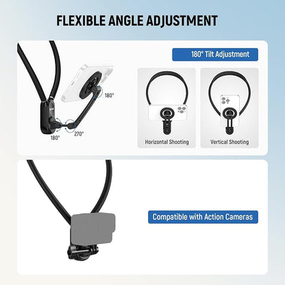 NEEWER Magnetic Neck Holder for Action Camera & Phone, Hands Free Neck Mount with Chest Strap Compatible with GoPro DJI Insta360 iPhone, Neck Phone Holder for POV Vlog Video Recording, GP26