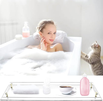 Acrylic Bathtub Tray Caddy, Bath Tub Rack Shelf, Luxury Bathroom Organizer Tablet Holder,Reading Rack,Tablet Holder,Cellphone Tray and Wine Glass Holder
