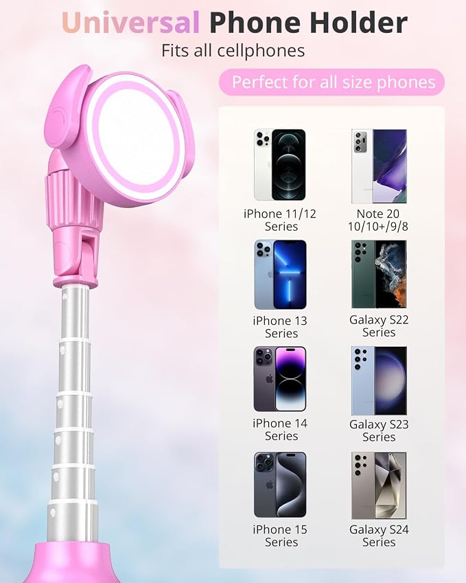 UBeesize 62'' Magnetic Selfie Stick Phone Tripod with Wireless Remote, Extendable Cell Phone Tripod Stand, Compatible with MagSafe, Cellphone Tripod for iPhone 17 16 15 14 13 12 Android Phones Pink