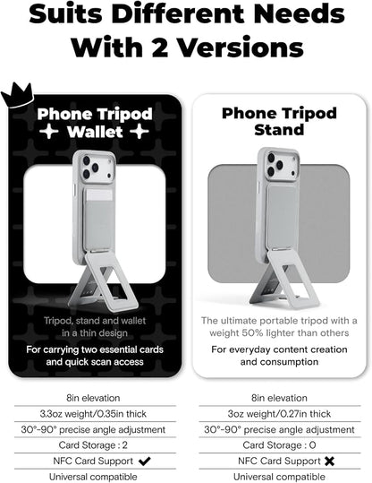 MOFT Phone Tripod Wallet x Tombogo for iPhone, Mulit-Angles, Lightweight & Portable Phone Stand, MOVAS Vegan Leather Phone Wallet, Strong Magnets, NFC Card Holder, Cement (with Card Slot)