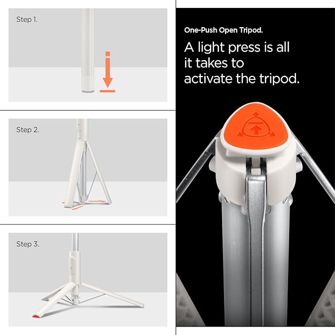Spigen Selfie Stick Automatic Tripod Stand with Bluetooth Remote Control Shutter 57" Extendable Compatible with MagSafe iPhone 17/16/15/14/13/12 Pixelsnap Pixel 10 Series & More - Dune Beige (S541W)
