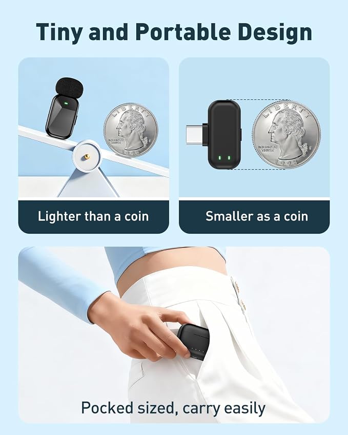 PoP voice Mini Wireless Lavalier Microphone for iPhone 15/16/17 & Android, Lapel Mic with Noise Reduction, 30H Battery Life with Charging Case, Lav Mic for iPhone Vlogging, Video Recording, Podcast