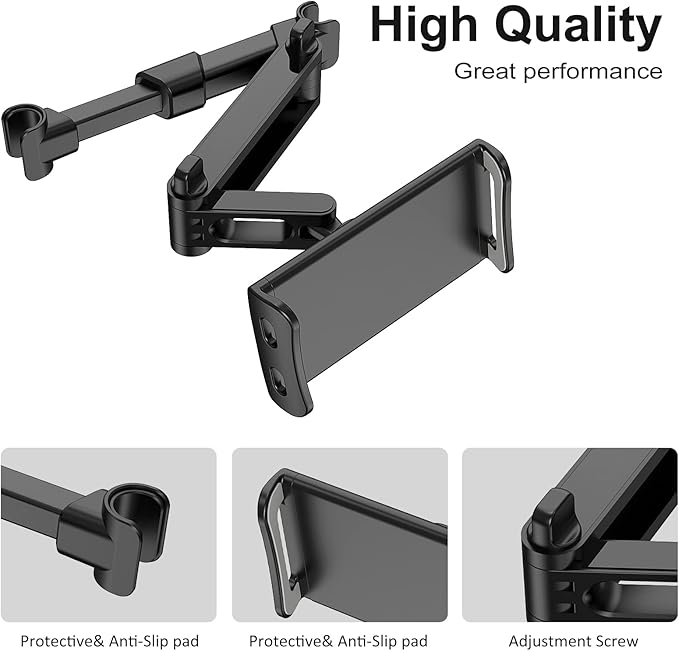 Car Headrest Backseat Mount, 360° Rotating Adjustable Car Backseat Headrest Tablet/Phone Holder, Compatible for All 4"-11" Tablets, cellphones, iPhone, iPad Air Mini,Tabs.