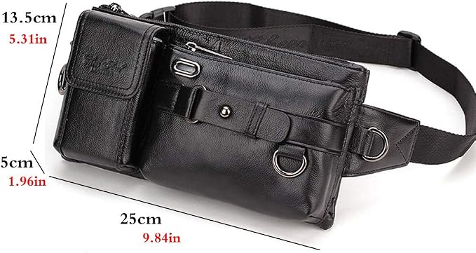 KPYWZER Vintage Leather Waist Bag Fanny Pack for Men&Women Hip Bum Bag with Adjustable Strap for Outdoors Workout Traveling Casual Running Hiking Cycling Black
