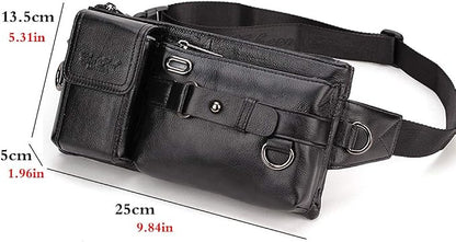 KPYWZER Vintage Leather Waist Bag Fanny Pack for Men&Women Hip Bum Bag with Adjustable Strap for Outdoors Workout Traveling Casual Running Hiking Cycling Black
