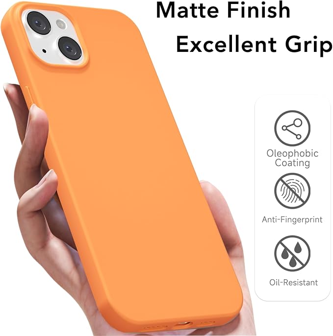 for iPhone 15 Case Silicone Compatible with Magsafe Case, Ultra Slim Thin Magnetic Phone Cases Mag Safe, Cute Soft Rubber Gel TPU Matte Plain Wireless Charging Cover for Women, Neon Orange