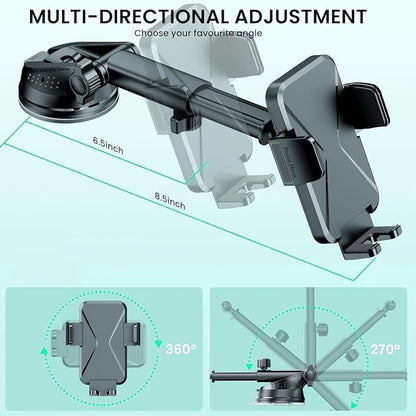 360° Adjustable Car Phone Holder Universal Hands-Free Mount for iPhone & Android, 3 in 1 Windshield Air Vent Dashboard Hands-Free Car Mount for iPhone Android Smartphone
