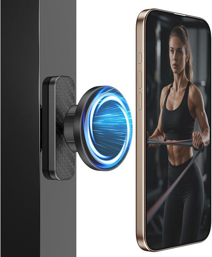 MoKo Dual Magnetic Phone Holder for Gym, 360°Adjustable Gym Phone Holder Magnet Compatible with MagSafe & iPhone 12-17 Series, Portable Phone Mount for Gym/Golf Cart/Car, Gym Accessories for Men Women