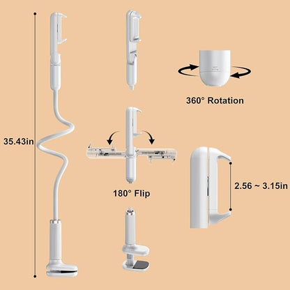 Gooseneck Phone Holder for Bed, Flexible Long Arm Cell Phone Stand with Clamp Mount, 900°Rotation Overhead Phone Mount for Bedside,Headboard,Desk, Universal for 4-7" Phone (35.43 Inches Length)