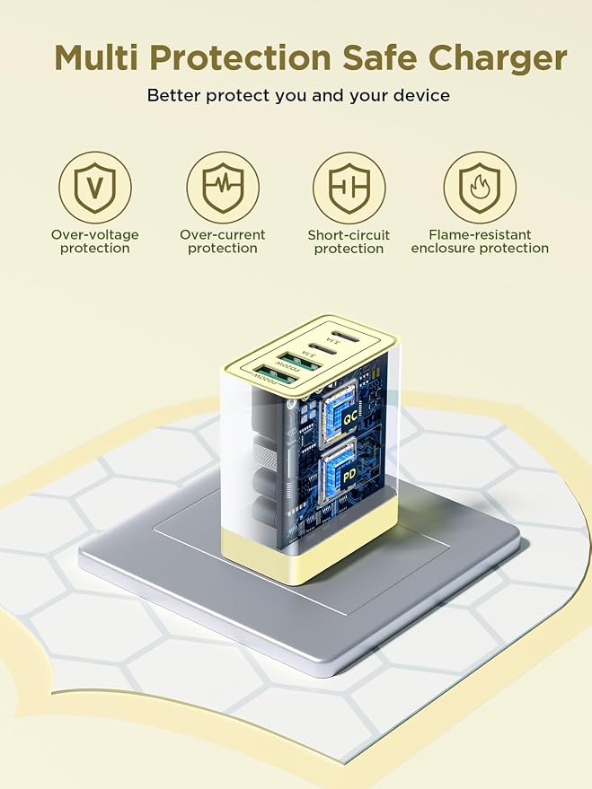USB C Charger Block, 40W 4-Port Fast Charger 20W Type C Charging Block 3.1A USB Wall Charger Dual Port PD+QC Charging Cube for iPhone 16 15 14 13 12 Pro Max XS, iPad, Samsung Phone (Yellow)