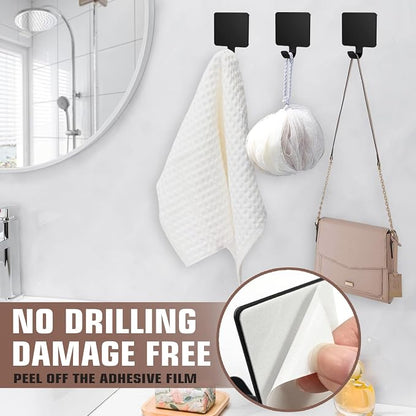 Shaver Hook Hanger Stand Caddy Self Adhesive Stick on Hook Heavy Duty Stainless Steel Phone Holder for Shower, Tools for Hanging Washcloth Towel Loofah for Bathtub Wall, Black (4 Pack)