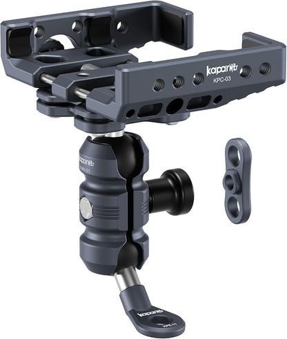 Shock-Absorbing Phone Clip Kit, for 8-10mm Screw/Mirror Install, Anti-Theft Double Socket Arm and 25mm Ball Top and Base, Suitable for Width of 2.56-3.74" Smartphone (KPS-17)