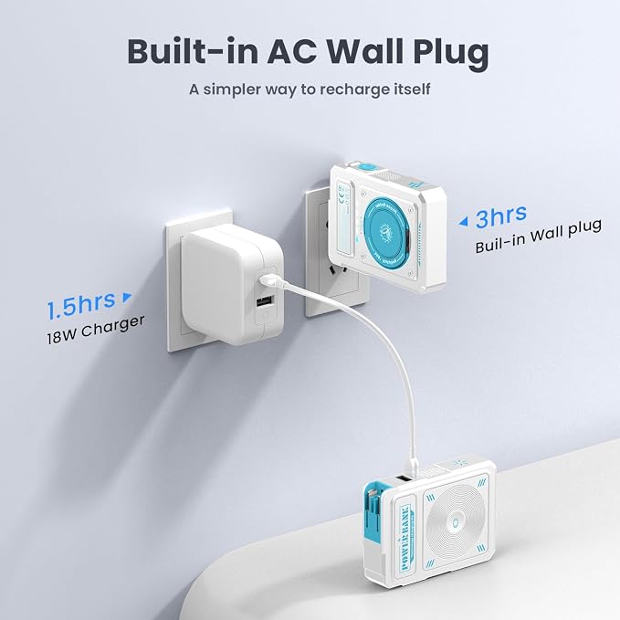 for Magsafe Battery Pack 10000mAh,5-in-1 Magnetic Portable Charger with Wall Plug, Wireless Power Bank for Apple Watch,22.5W Fast Charging PowerBank for iPhone 17 Pro Max/16/15/14/13/12 Mini