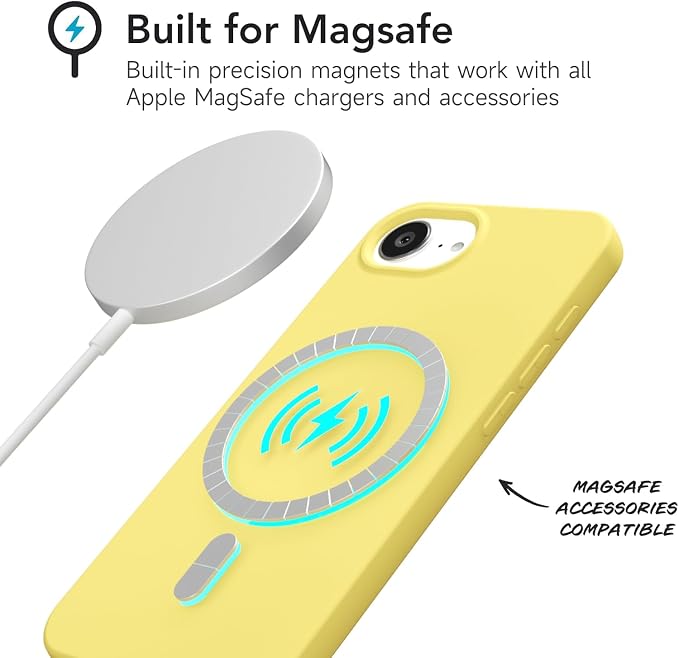 for iPhone 17e 16e Case Silicone Compatible with Magsafe Case, Ultra Slim Thin Magnetic Phone Cases Mag Safe, Cute Soft Rubber Gel TPU Matte Plain Wireless Charging Cover for Women, Yellow