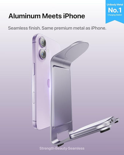 Intoval Aluminum 3 in 1 Wireless Charging Station for iPhone 17 16 15 14 13 12 11 Pro Max XR, Wireless Charger for Apple Watch 11 10 9 8 7 Ultra SE 3 2, Phone Charger for AirPods 4 Pro 2 3 (Lavender)