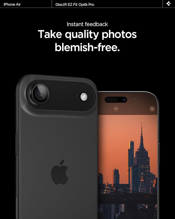 Spigen Camera Lens Screen Protector [GlasTR EZ Fit Optik Pro] Designed for iPhone Air [Case Friendly] - Black [2 Pack]
