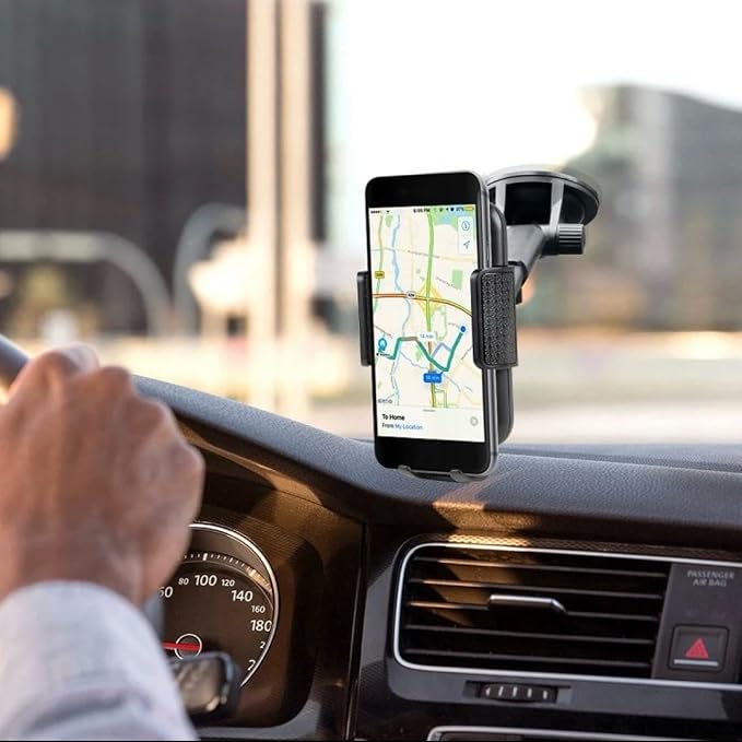 Car Phone Mount with Strong Suction Cup – Windshield Phone Holder ONLY for iPhone & Android – Hands-Free, Secure Grip, 360° Rotation