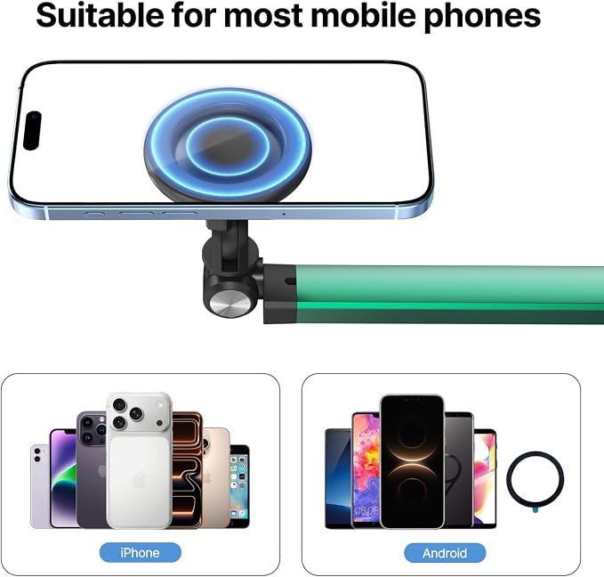 Magnetic Overhead Phone Mount, Cell Phone Stand for Video Recording, 360 Degrees Swivel Tilt Adjustable Floor Camera Filming Tripod. Content Creator Phone Holder, for iPhone/Android (L11-CX)
