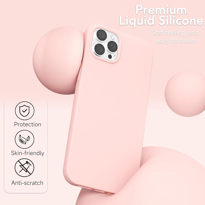 for iPhone 12 Pro Max Case Silicone Compatible with Magsafe Case, Ultra Slim Thin Magnetic Phone Cases Mag Safe, Cute Soft Rubber Gel Matte Plain Wireless Charging Cover for Women, Light Pink
