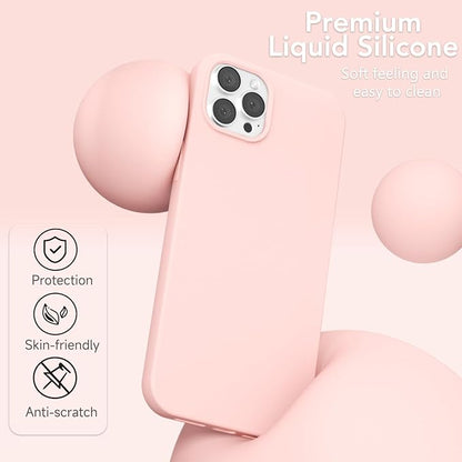 for iPhone 12/12 Pro Case Silicone Compatible with Magsafe Case, Ultra Slim Thin Magnetic Phone Cases Mag Safe, Cute Soft Rubber Gel Matte Plain Wireless Charging Cover for Women, Light Pink