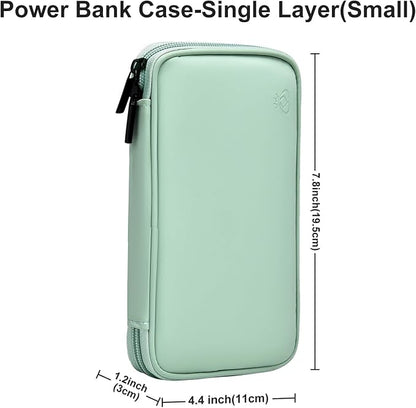 Portable Charger Organizer Travel Case Shockproof Power Bank Bag for Anker/Jackery/RAV/10000mAh Power Bank Leather Electronic Case for PowerCore(Light Green, Single Layer-Small)