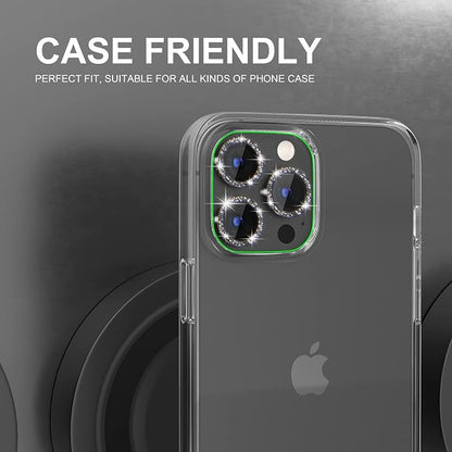 Choiche Compatible for iPhone 13 Pro/iPhone 13 Pro Max Camera Lens Protector Bling, 9H Tempered Glass Camera Cover Screen Protector Metal Ring Decoration Accessories (Glitter-Graphite)