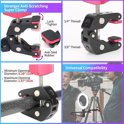 22" Magic Arm Camera Mount, Articulating Arm Tripod Clamp w Thread Adapter, Friction Camera Boom Arm, Overhead Desk Mount Clamp Stand for Phone, Webcam, Mic, Video Rig, Tripod Light