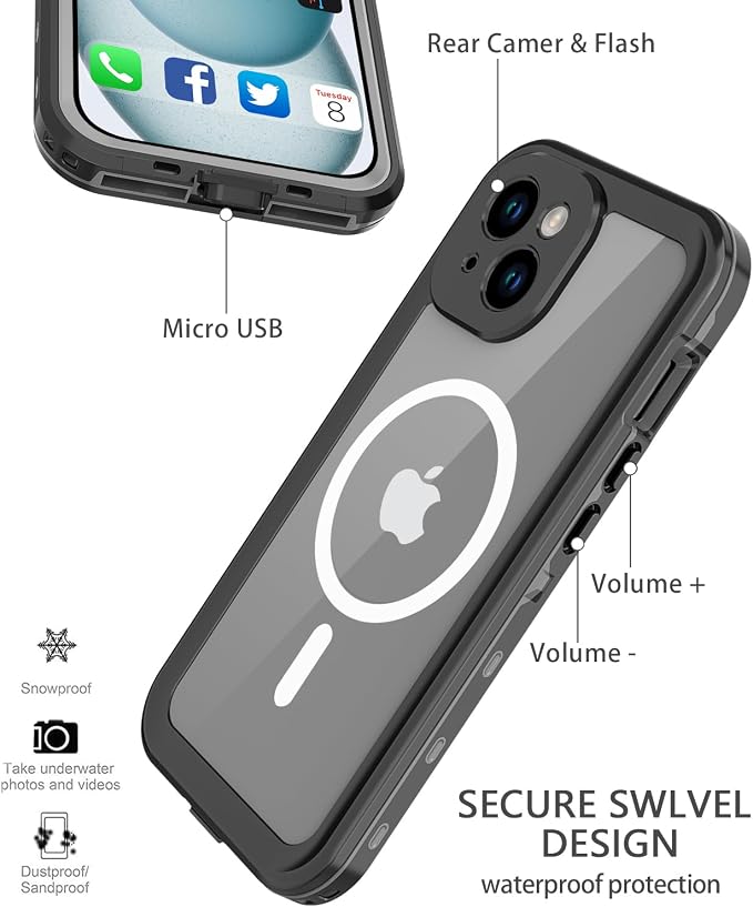 for iPhone 15 Plus Case Waterproof | Shockproof Dust Proof Phone Case Cover with Screen Protector for iPhone 15 Plus - Clear