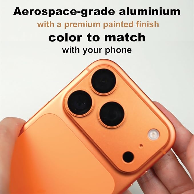 for iPhone 17 Pro Max Camera Lens Protector | Aerospace-Grade Aluminium | Full Protective Cover | Anti-Glare Sapphire Glass | Colour-Matched Finish Cosmic Orange
