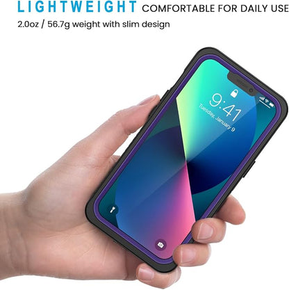 Lanhiem for iPhone 13 Case, IP68 Waterproof Dustproof Shockproof Cases with Built-in Screen Protector, Full Body Sealed Protective Front and Back Cover for iPhone 13, 6.1 inch (Purple)