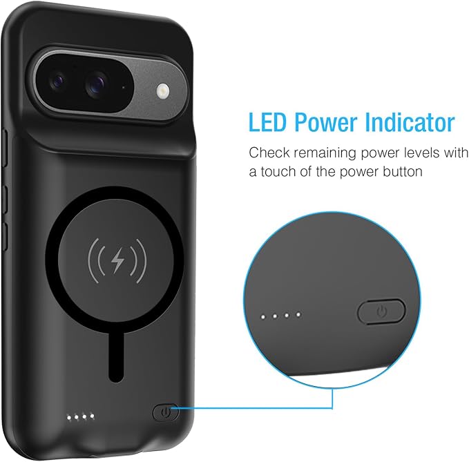 Battery Case for Google Pixel 9/9 Pro, 10000mAh Portable Protective Charging Case with Wireless Charging Compatible for Google Pixel 9/9 Pro (6.3 inch) Battery Pack Charger Case with Carplay (Black)