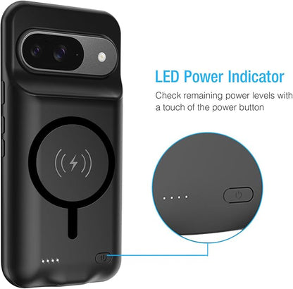 Battery Case for Google Pixel 9/9 Pro, 10000mAh Portable Protective Charging Case with Wireless Charging Compatible for Google Pixel 9/9 Pro (6.3 inch) Battery Pack Charger Case with Carplay (Black)
