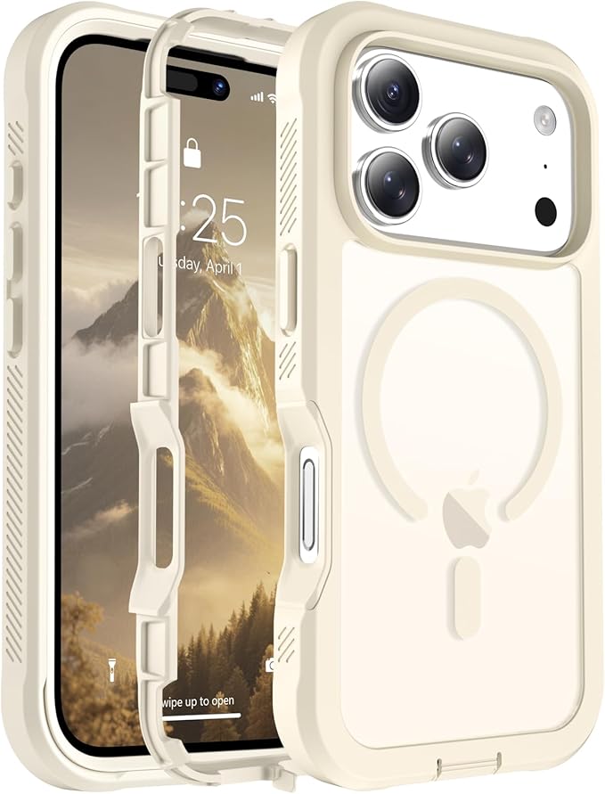 jaroco Magnetic for iPhone 17 Pro Case, [Compatible with MagSafe][Military Grade Drop Protection][Heavy Duty Protection][Non-Slip][Shockproof] 2-Layer Durable Bumper Phone Casee 6.3''-Antique White
