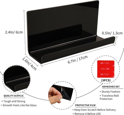 Adhesive Tablet Wall Mounted Phone Holder Acrylic Floating Shelves,eReader Wall Smartphone Holder Stand for Bedroom,Living Room,Dorm,Office Display Shelf (Black)