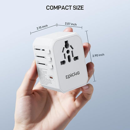 EPICKA Universal Travel Adapter GaN 45W, European Travel Plug Adapter with PD&QC Fast Charging(2 USB-A & 3 USB-C Ports) - Worldwide Travel Essentials, International Power Adapter for UK/US/AU (White)