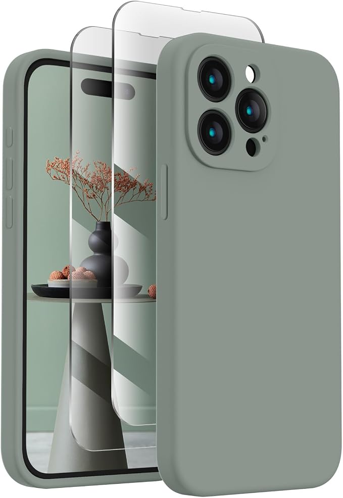 FireNova Designed for iPhone 15 Pro Max Case, Silicone Upgraded [Camera Protection] Phone Case, Soft Anti-Scratch Microfiber Lining Inside, 6.7 inch, Calke Green