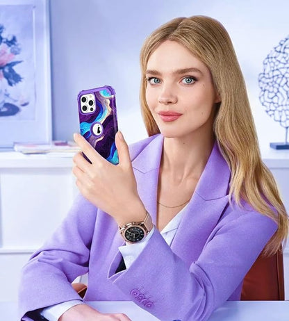 Hocase for iPhone 15 Pro Max Case, Heavy Duty Shockproof Protection Soft Silicone Rubber Bumper+Hard Plastic Hybrid Protective Case for iPhone 15 Pro Max 6.7" 2023 - Blue Purple Marble
