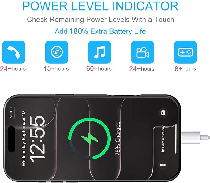Battery Case for iPhone Air, Upgraded 12000mAh Protective Charging Case with Wireless Charging Compatible with iPhone 17 Air (6.5 inch) Rechargeable Battery Pack Charger Case with Carplay (Black)